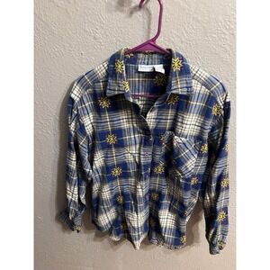 Christmas Backroad Blues Blue Plaid Long Sleeve‎ Shirt Womens Size Large